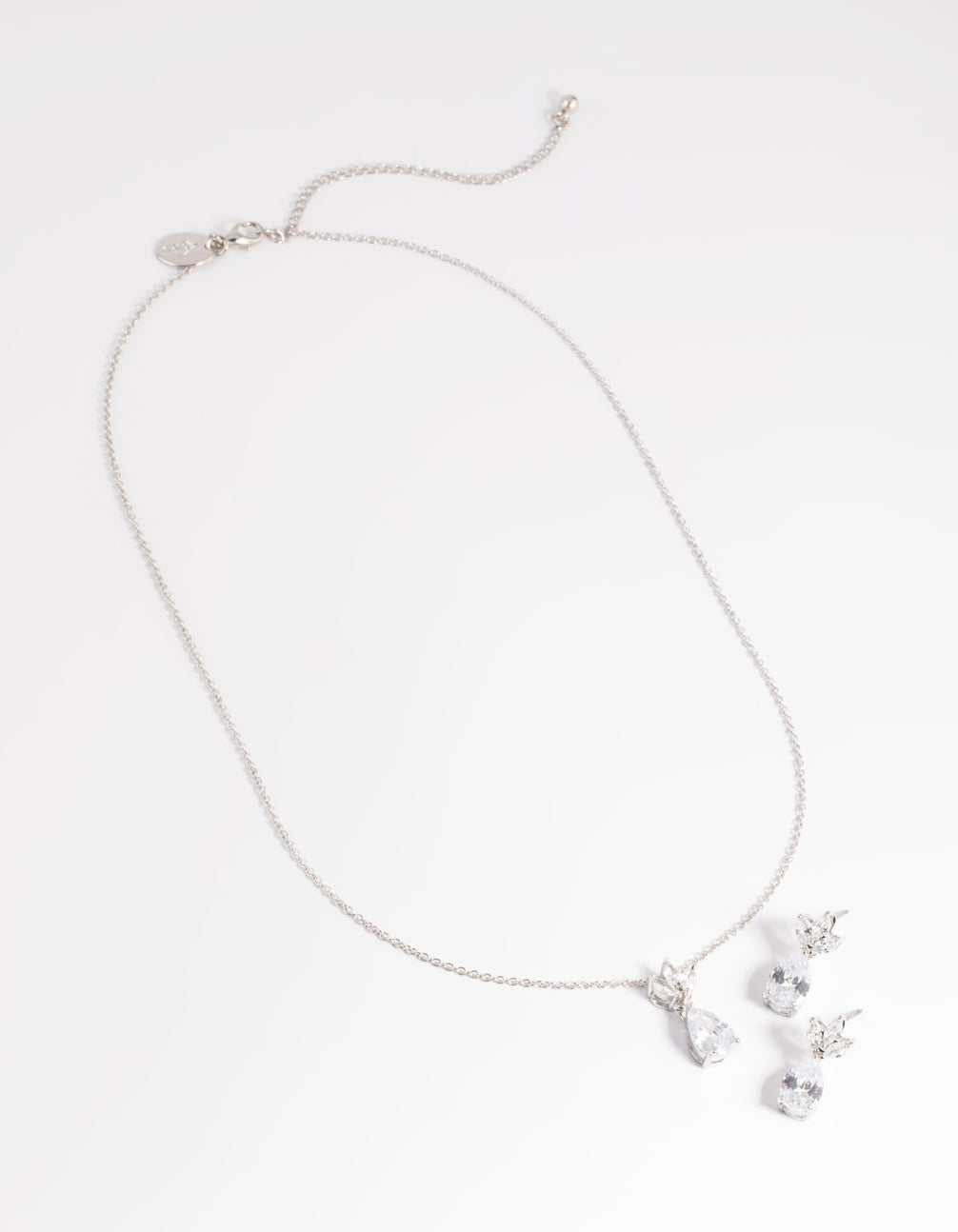 Silver Diamond Simulant Marquise Necklace & Earrings Set