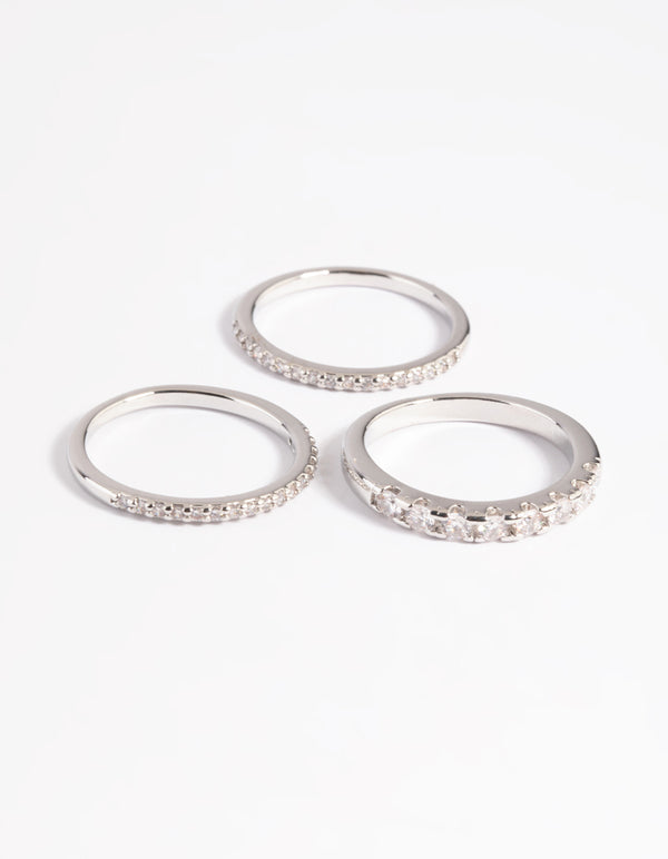 Silver Diamond Simulant Baguette Ring Pack