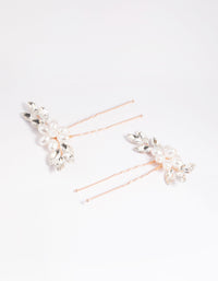 Rose Gold Diamante Pearl FLower Hair Pins - link has visual effect only