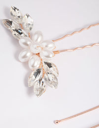Rose Gold Diamante Pearl FLower Hair Pins - link has visual effect only