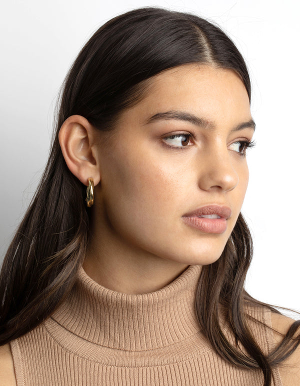 Gold Plated Chunky Molten Huggie Hoop Earrings