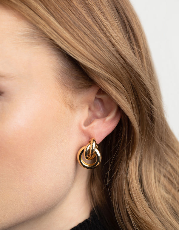 Gold Plated Door Knocker Stud Earrings