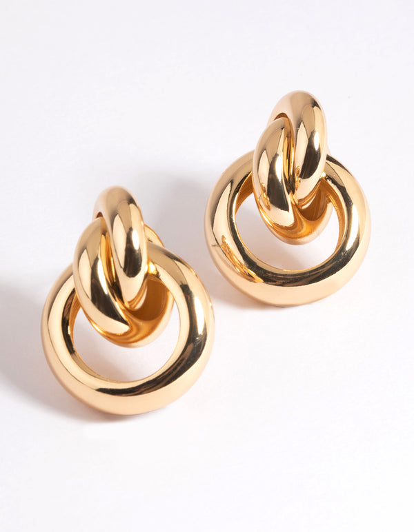 Gold Plated Door Knocker Stud Earrings