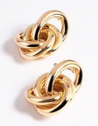 Gold Plated Linked Door Knocker Stud Earrings - link has visual effect only