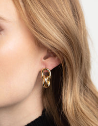 Gold Plated Linked Door Knocker Stud Earrings - link has visual effect only