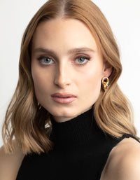 Gold Plated Linked Door Knocker Stud Earrings - link has visual effect only