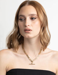 Gold Plated Fob Figaro Chain Necklace - link has visual effect only