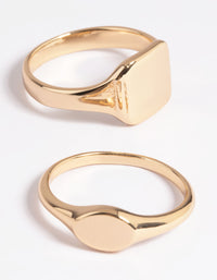 Gold Plated Signet Ring Stack Pack - link has visual effect only