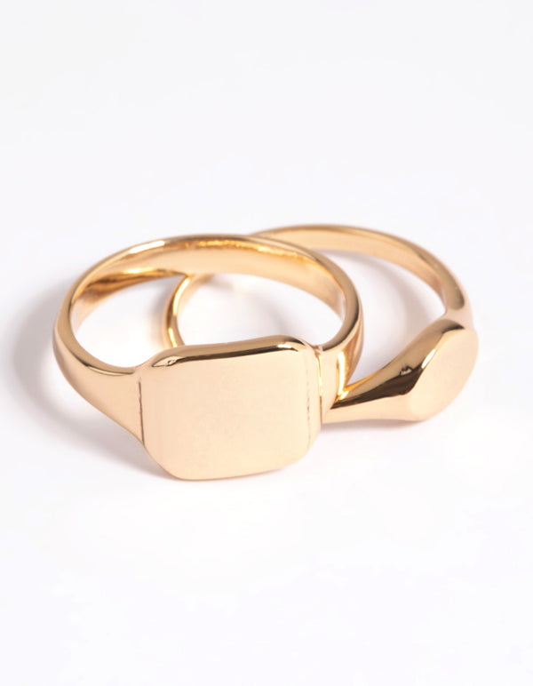 Gold Plated Signet Ring Stack Pack