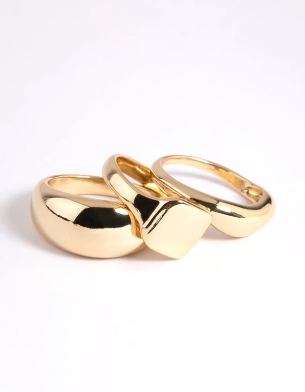 Gold Plated Dome & Signet Ring Stack Pack