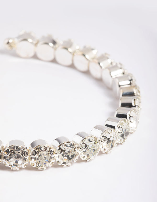 Silver Round Diamante Open Wrist Cuff