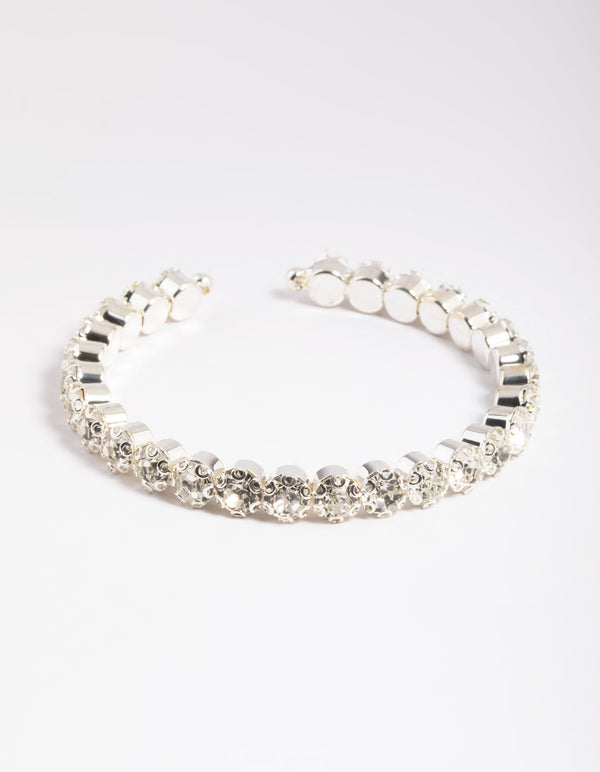 Silver Round Diamante Open Wrist Cuff