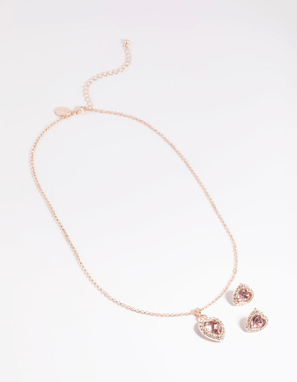 Pink Heart Necklace & Earrings Set