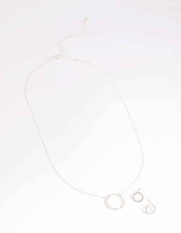 Silver Circle Diamante Necklace & Earrings Set