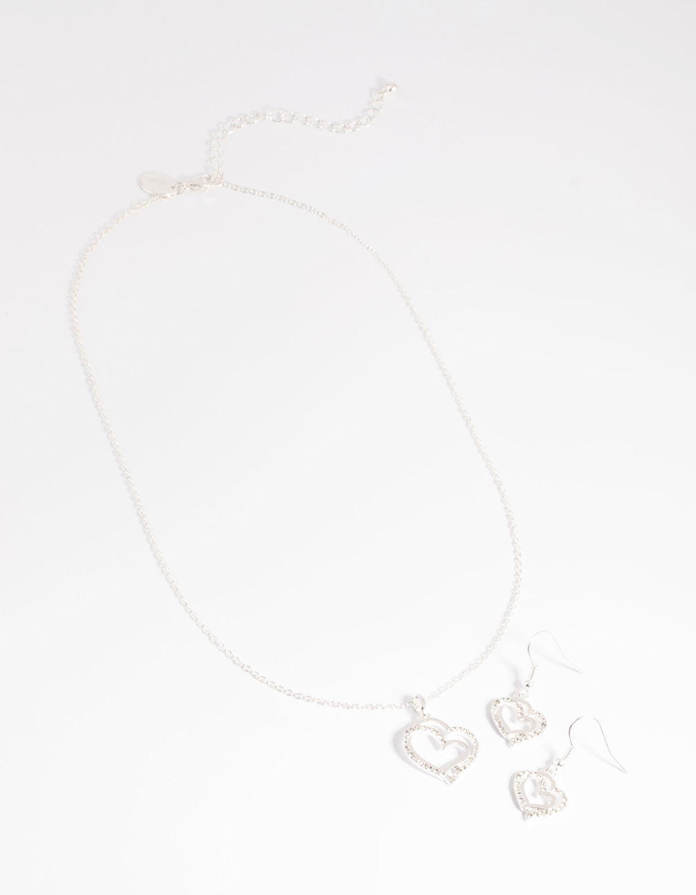 Silver Diamante Heart Necklace & Earrings Set