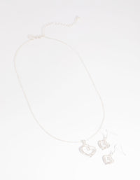 Silver Diamante Heart Necklace & Earrings Set - link has visual effect only
