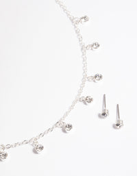 Silver Diamante Droplets Necklace & Earrings Set - link has visual effect only
