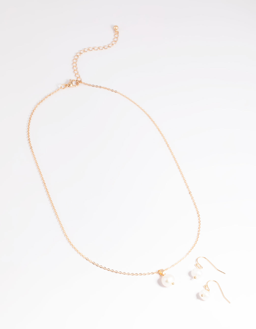 Gold Pearl Necklace & Earrings Set