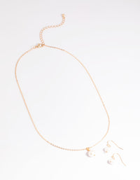 Gold Pearl Necklace & Earrings Set - link has visual effect only