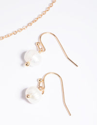 Gold Pearl Necklace & Earrings Set - link has visual effect only