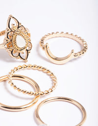 Gold Filigree Pearl Rings 5-Pack - link has visual effect only