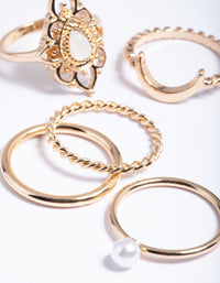 Gold Filigree Pearl Rings 5-Pack - link has visual effect only