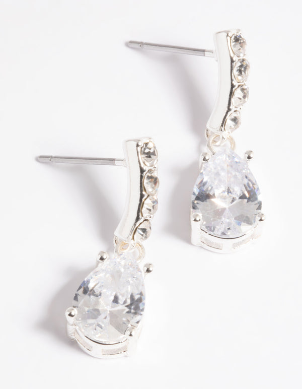 Silver Cubic Zirconia Pear Cut Drop Earrings