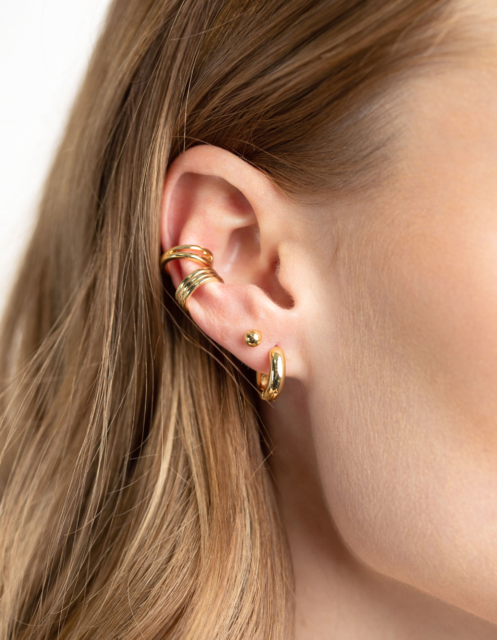 Gold Plated Brass Huggie & Cuff Earring Stack 8-Pack