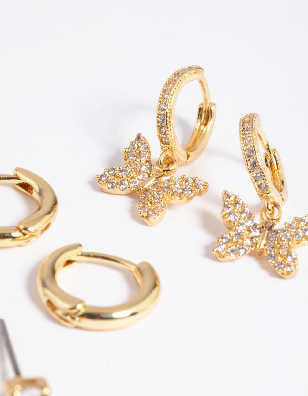 Gold Plated Brass Cubic Zirconia Butterfly Earring Stack 6-Pack
