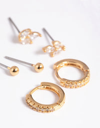 Gold Plated Brass Cubic Zirconia Leaf Earring Stack 6-Pack - link has visual effect only