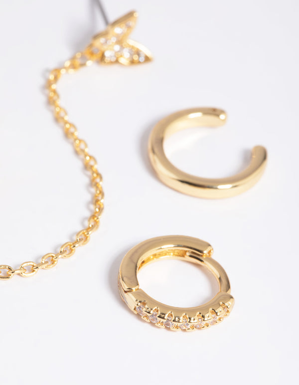 Gold Plated Brass Butterfly Chain Earring Stack 6-Pack