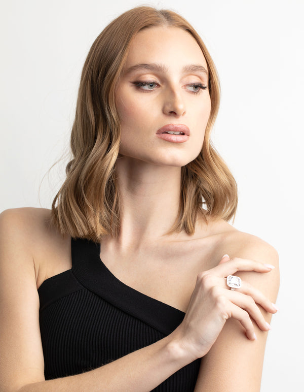 Silver Cubic Zirconia Emerald Cut Ring