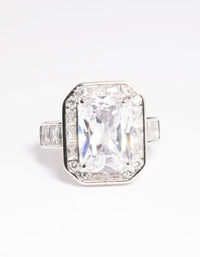 Silver Cubic Zirconia Emerald Cut Ring - link has visual effect only
