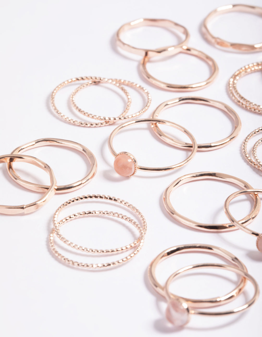 Rose Gold Quartz Ring Stack Pack
