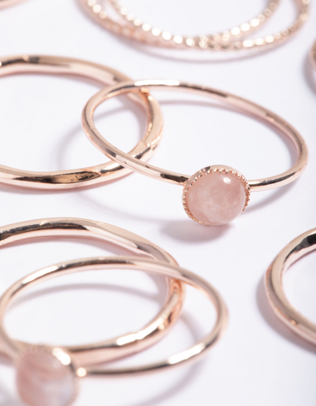 Rose Gold Quartz Ring Stack Pack