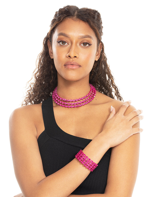 Pink Diamante Cuff Bangle Bracelet