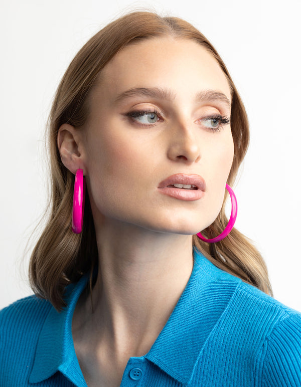 Glossy Pink 60mm Hoop Earrings