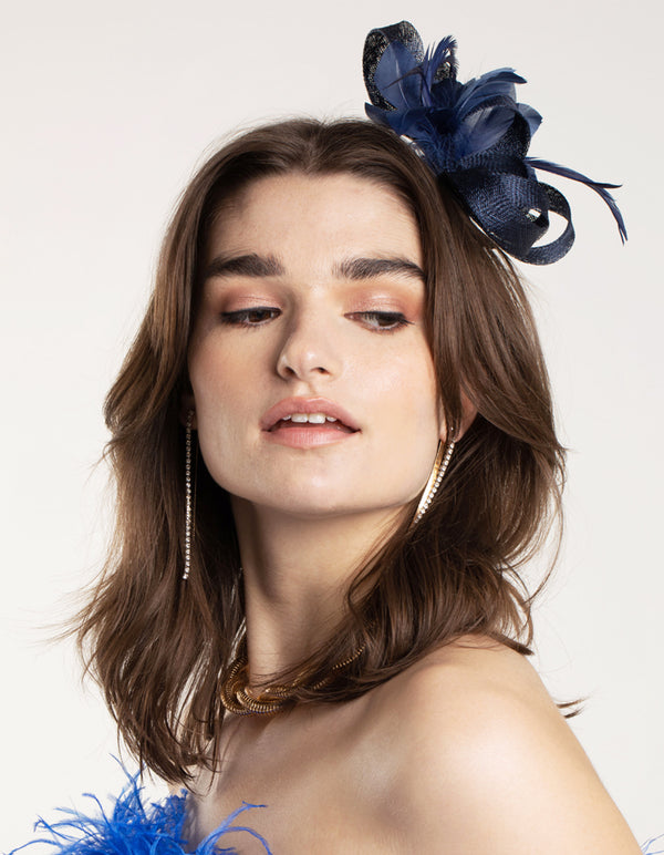 Navy Sinamay Ribbon Box Clip