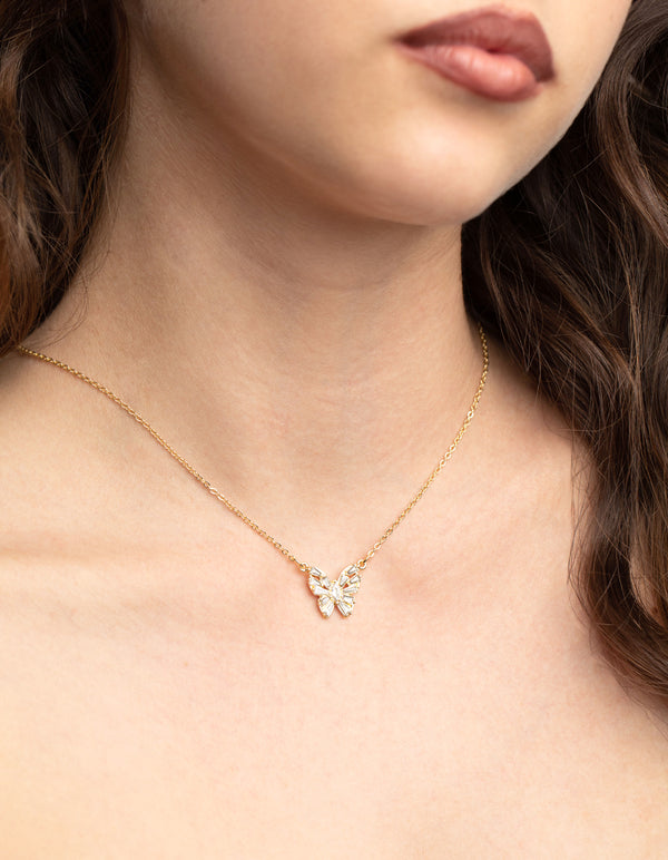 Gold Plated Diamante Butterfly Necklace