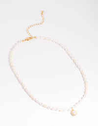 Gold Plated Freshwater Pearl Oval Drop Necklace - link has visual effect only