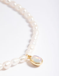 Gold Plated Freshwater Pearl Oval Drop Necklace - link has visual effect only