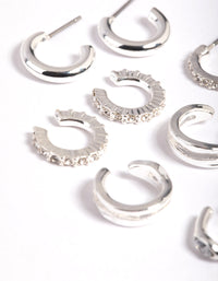 Silver Plated Diamante Hoops 5-Pack - link has visual effect only