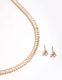Diamond Simulant Gold Baguette Earrings & Necklace - link has visual effect only