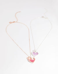 Kids Mixed Metal Diamond Heart Shaker Necklace Pack - link has visual effect only