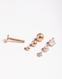 Rose Gold Plated Surgical Steel Polished & Cubic Zirconia 6-Pack Flat Back - link has visual effect only