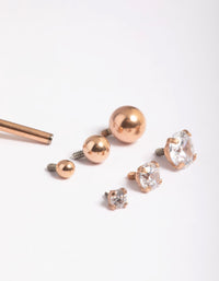 Rose Gold Plated Surgical Steel Polished & Cubic Zirconia 6-Pack Flat Back - link has visual effect only