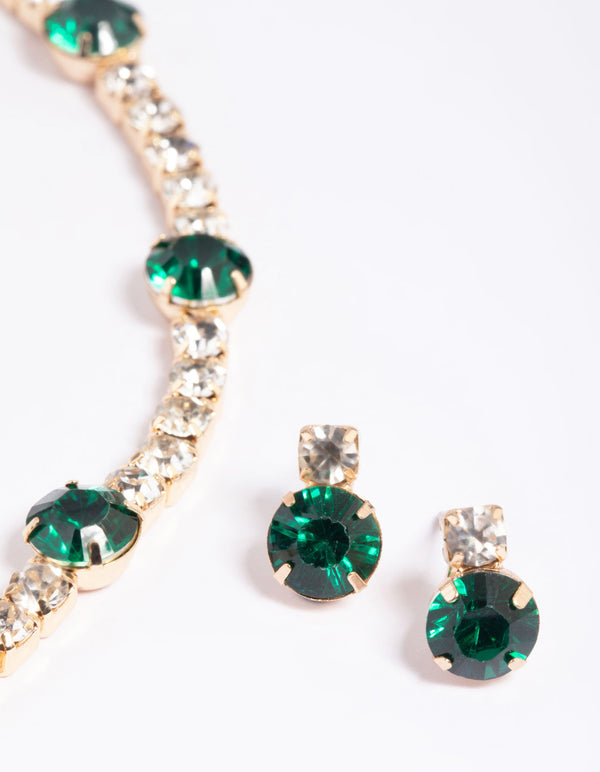 Gold Facet Stone Earrings & Necklace