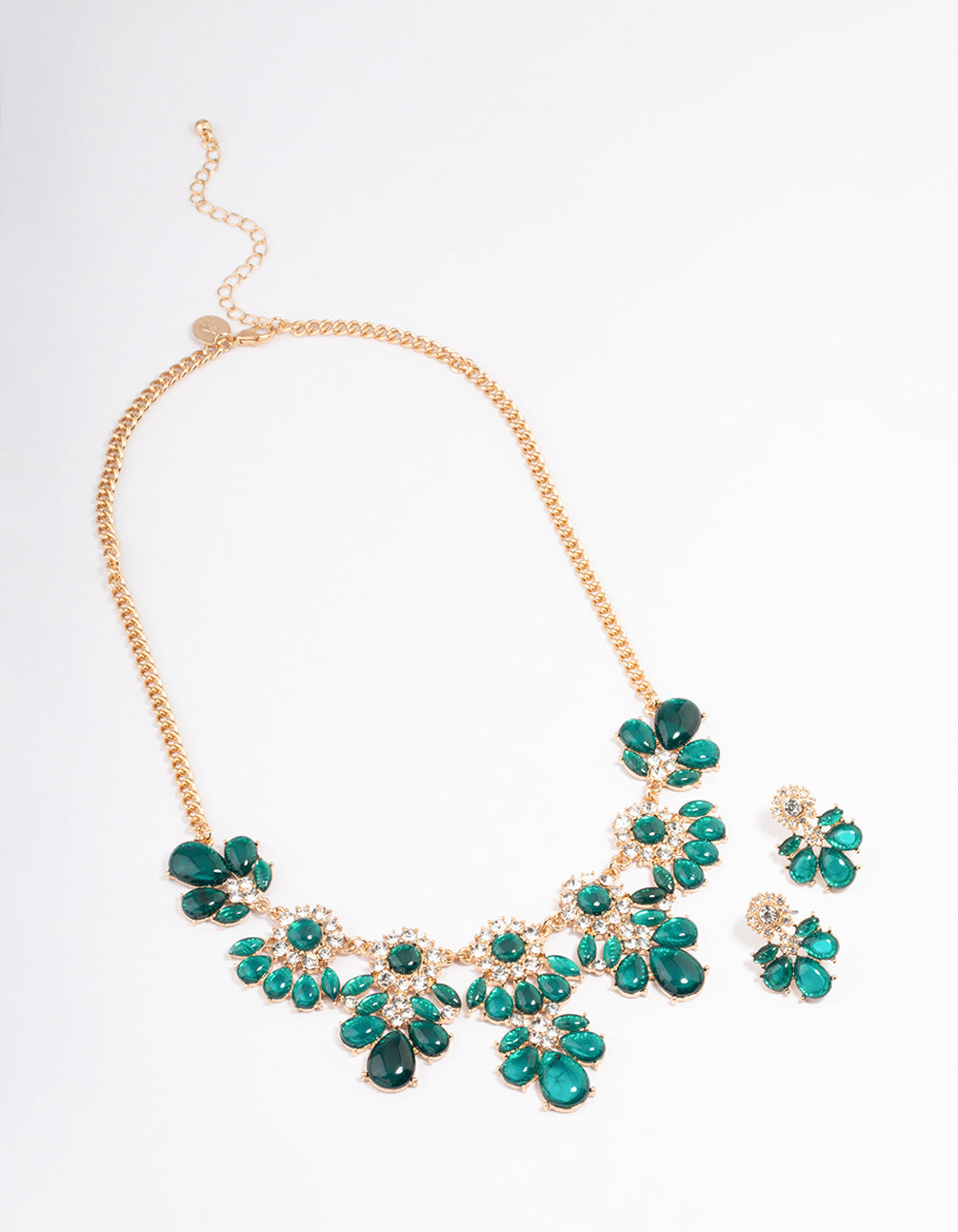 Gold Mixed Stone Detailed Necklace & Earrings