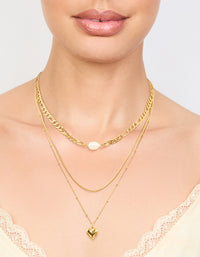 Waterproof Gold Plated Stainless Steel Heart & Freshwater Pearl Layered Necklace - link has visual effect only