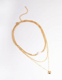 Waterproof Gold Plated Stainless Steel Heart & Freshwater Pearl Layered Necklace - link has visual effect only